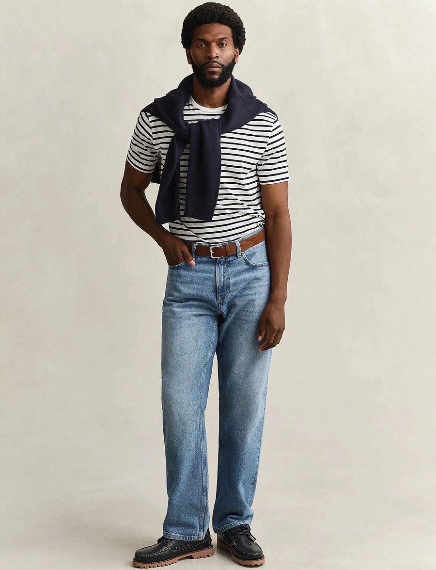 Gant - PIMA STRIPE SS TSHIRT - lyhythihaiset - eggshell - 4