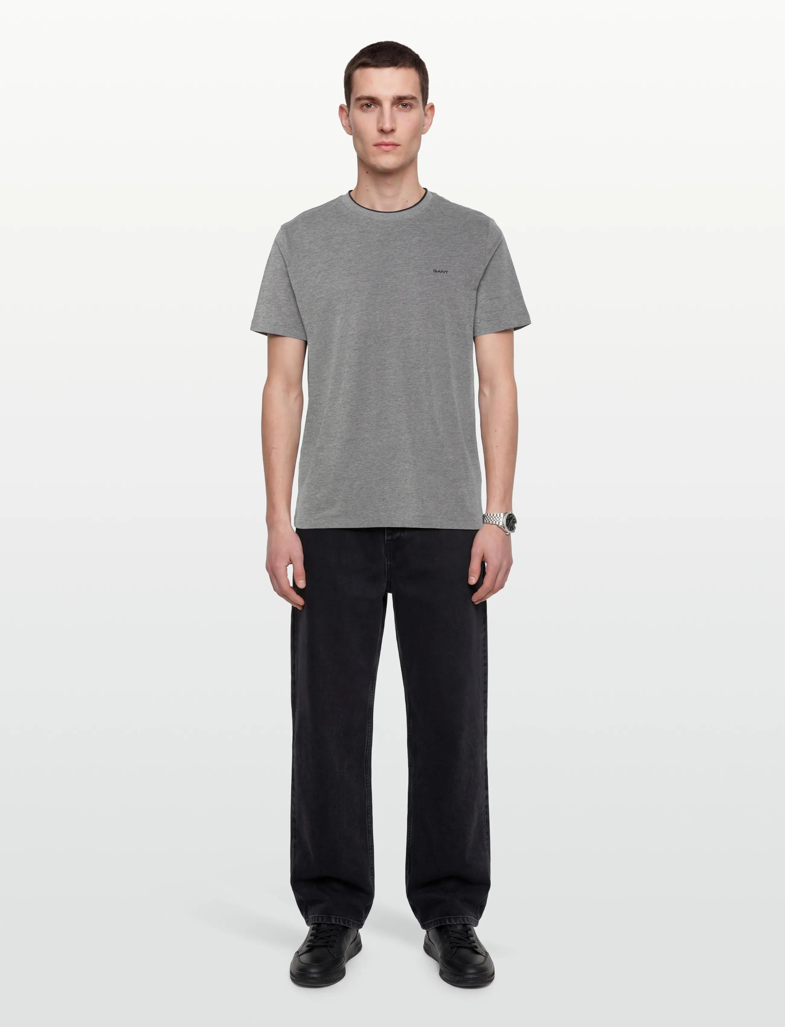 Gant 2 TONE PIQUE SS TSHIRT - Deals - BLACK / grey