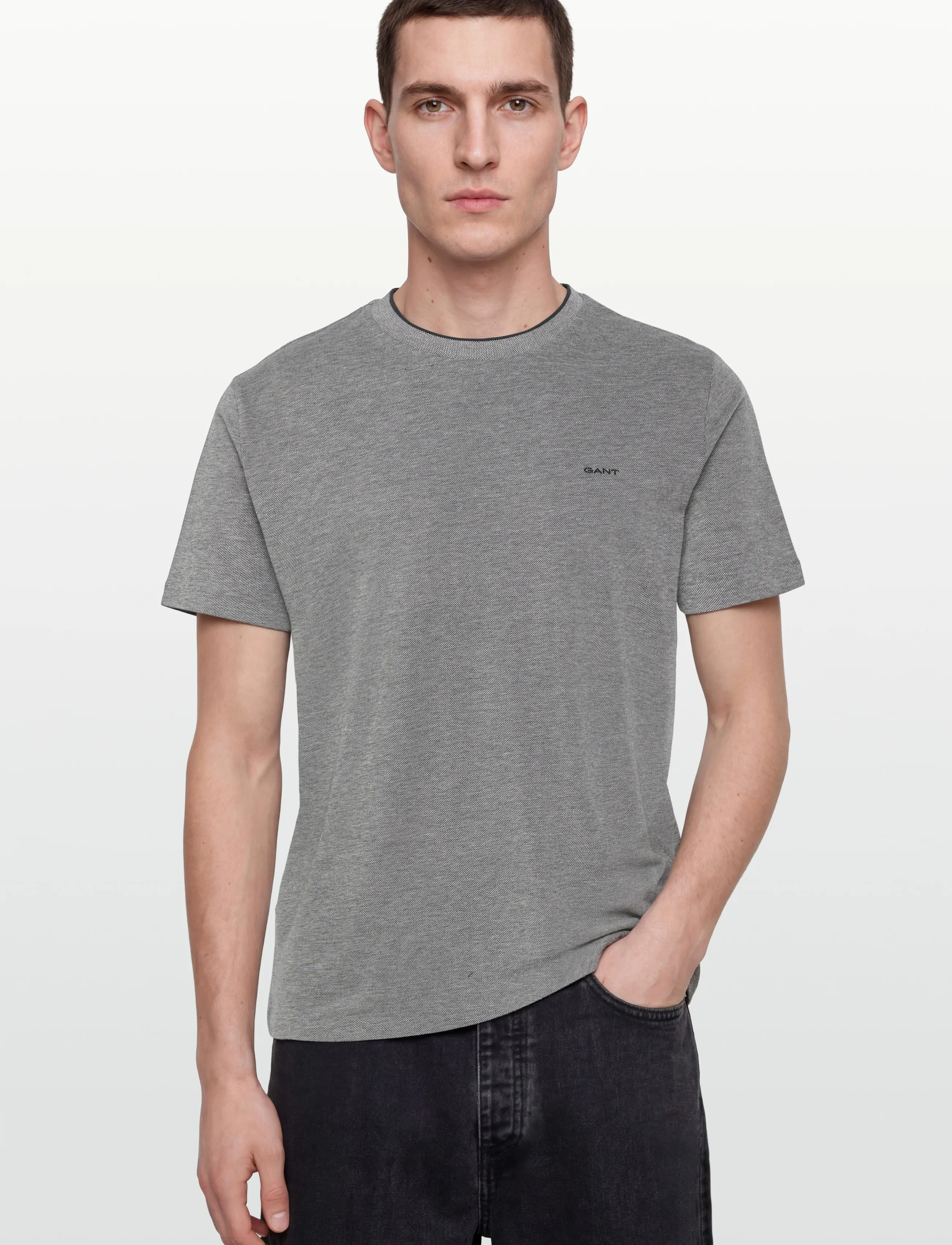 Gant - 2 TONE PIQUE SS TSHIRT - lühikeste varrukatega t-särgid - black - 3