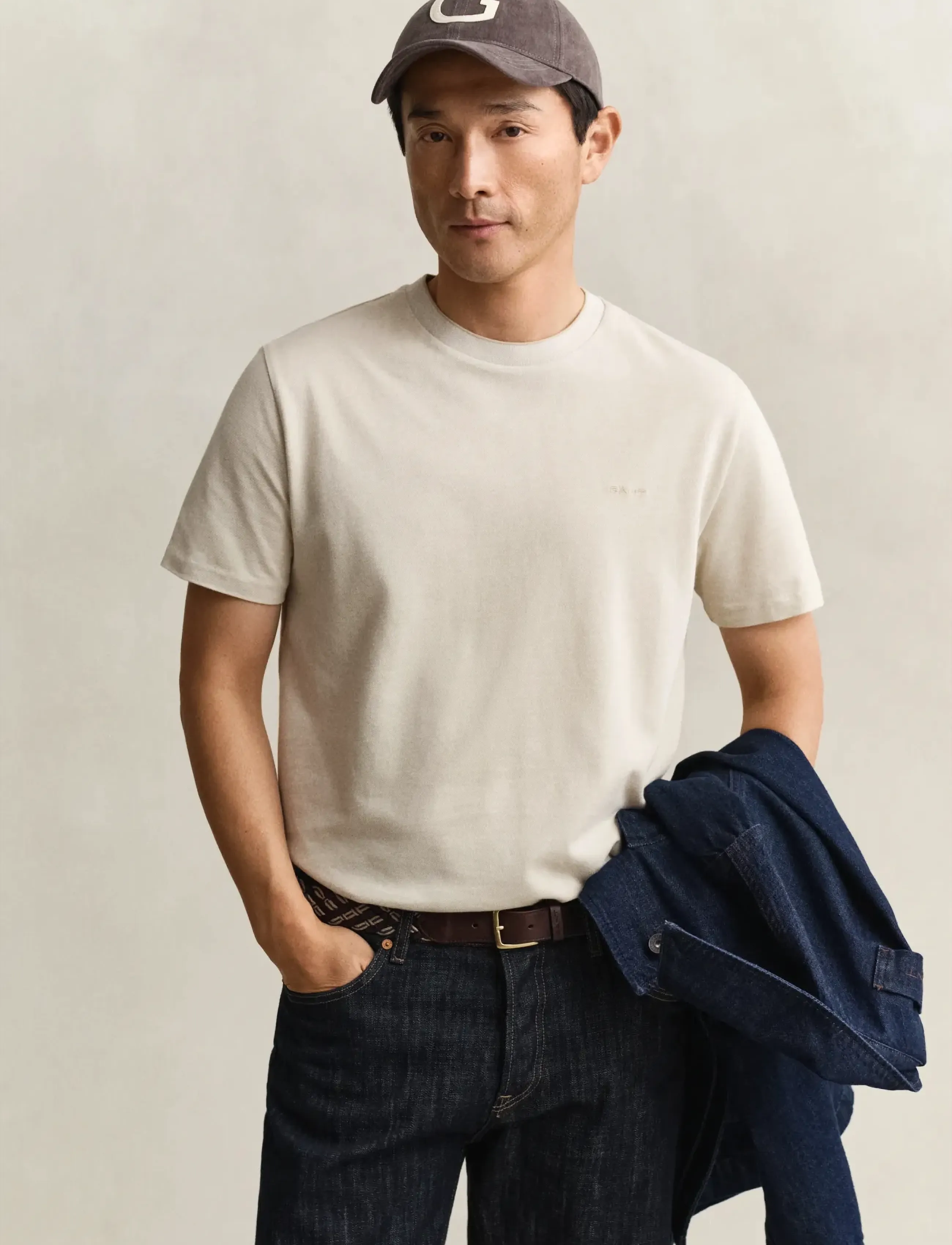 GANT 2 TONE PIQUE SS TSHIRT - T-Shirts - OAT BEIGE / beige