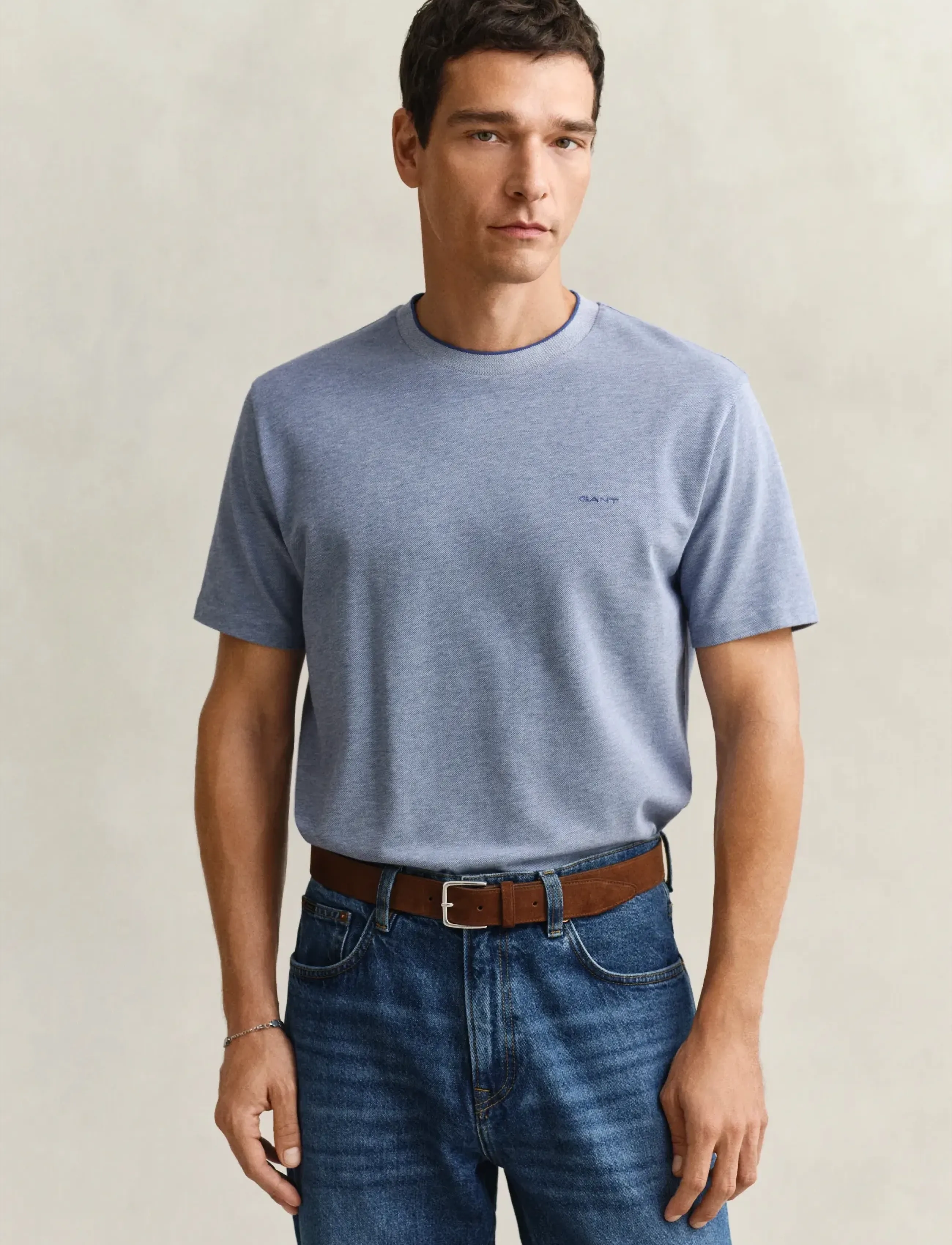 GANT 2 TONE PIQUE SS TSHIRT - Winter deals - VINTAGE BLUE / blue