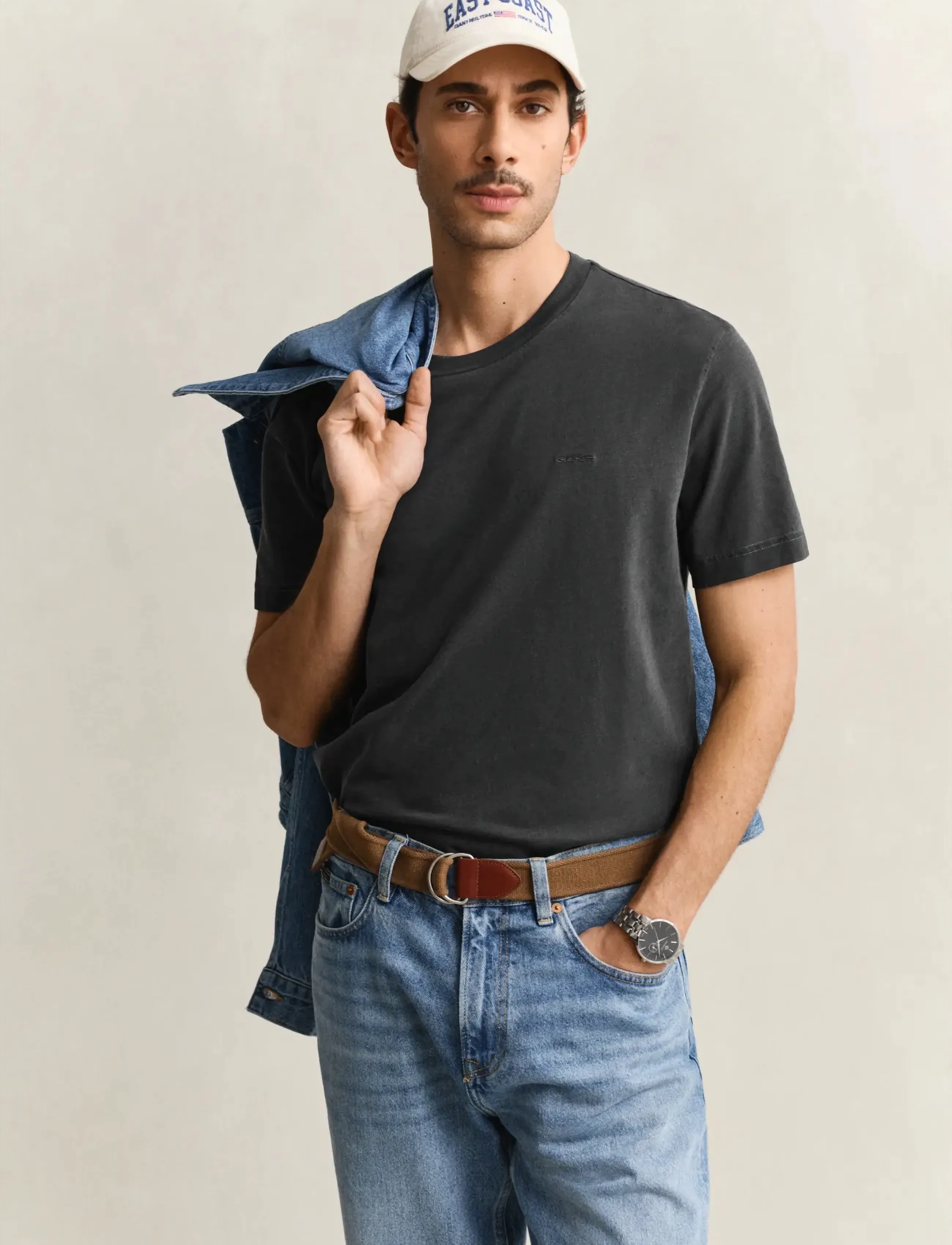 Gant Washed Slub Ss Tshirt, XL, Black, T-Shirts > Kortærmede, Herre