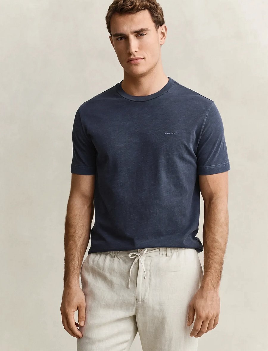 Gant - WASHED SLUB SS TSHIRT - kortærmede t-shirts - evening blue - 0