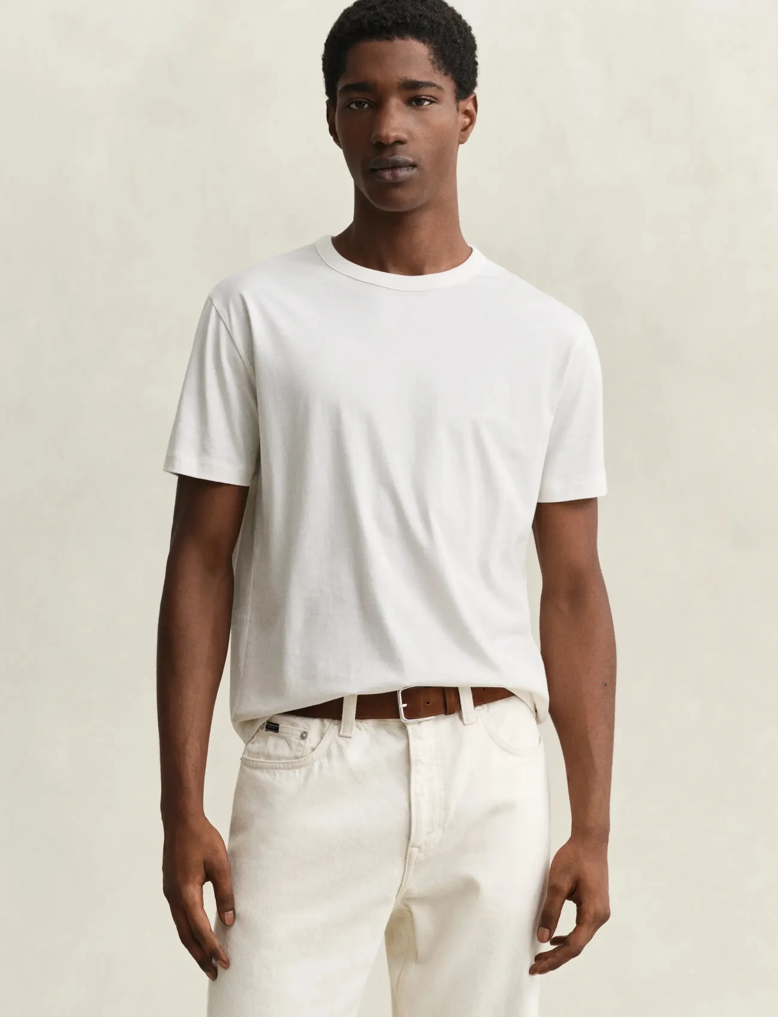 GANT PIMA SS T-SHIRT - T-krekli ar īsām piedurknēm - EGGSHELL / cream