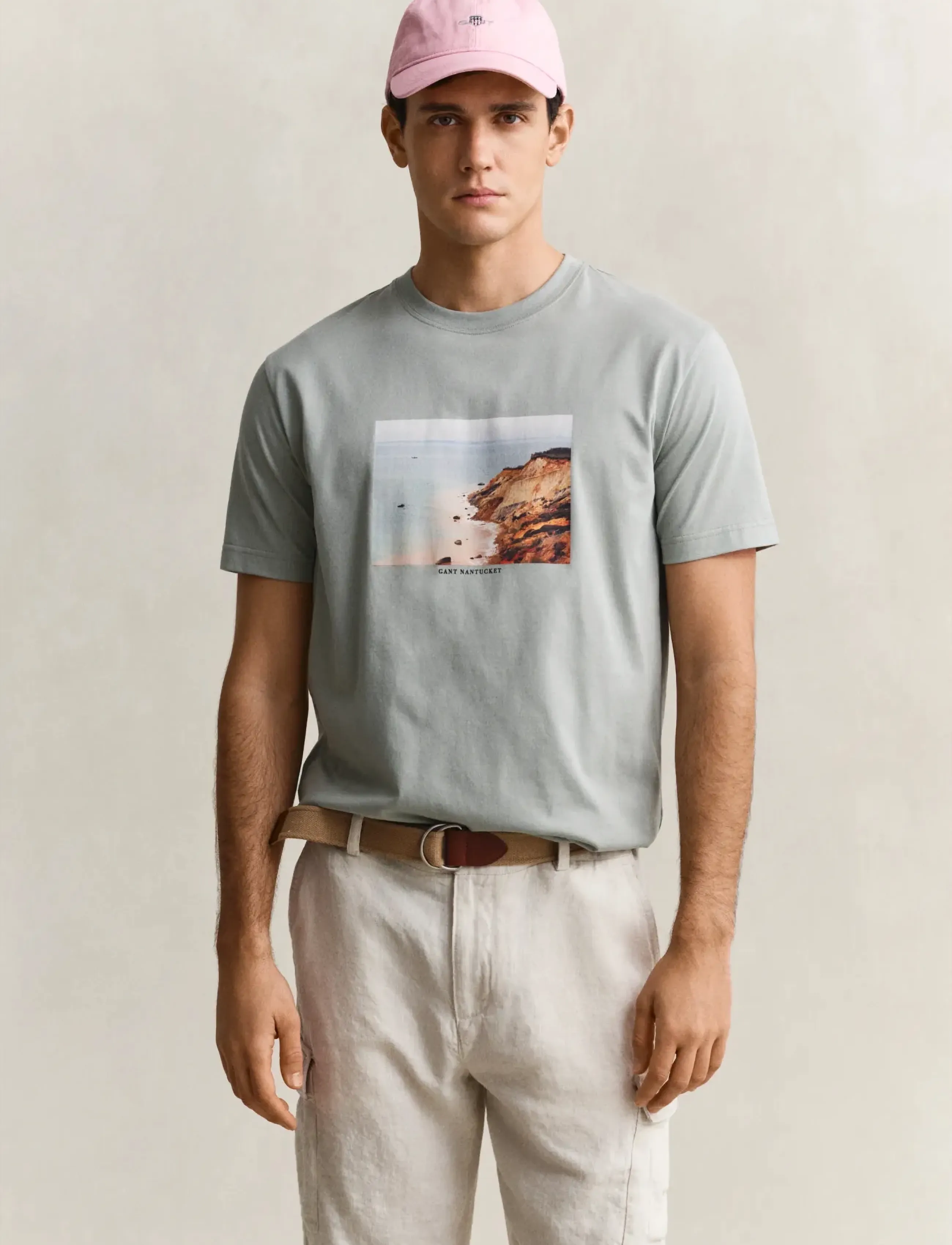 GANT SCENERY GRAPHIC SS TSHIRT - Neuheiten - CERAMIC GREY / green