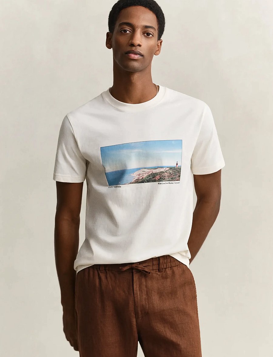 Gant - SCENERY GRAPHIC SS TSHIRT - kortærmede t-shirts - cream - 0