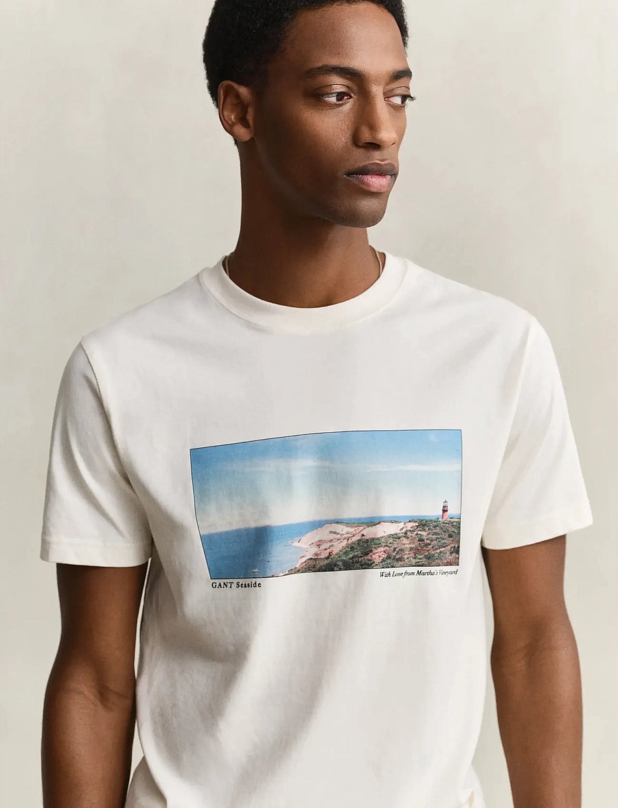 Gant - SCENERY GRAPHIC SS TSHIRT - kortærmede t-shirts - cream - 3