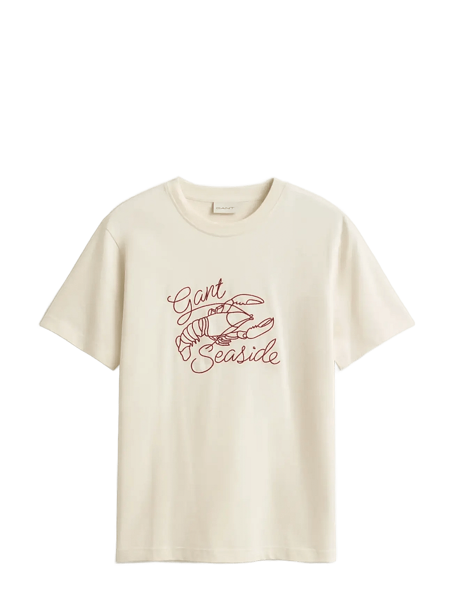 Gant - EMBROIDERED SS TSHIRT - kortærmede t-shirts - cream - 1