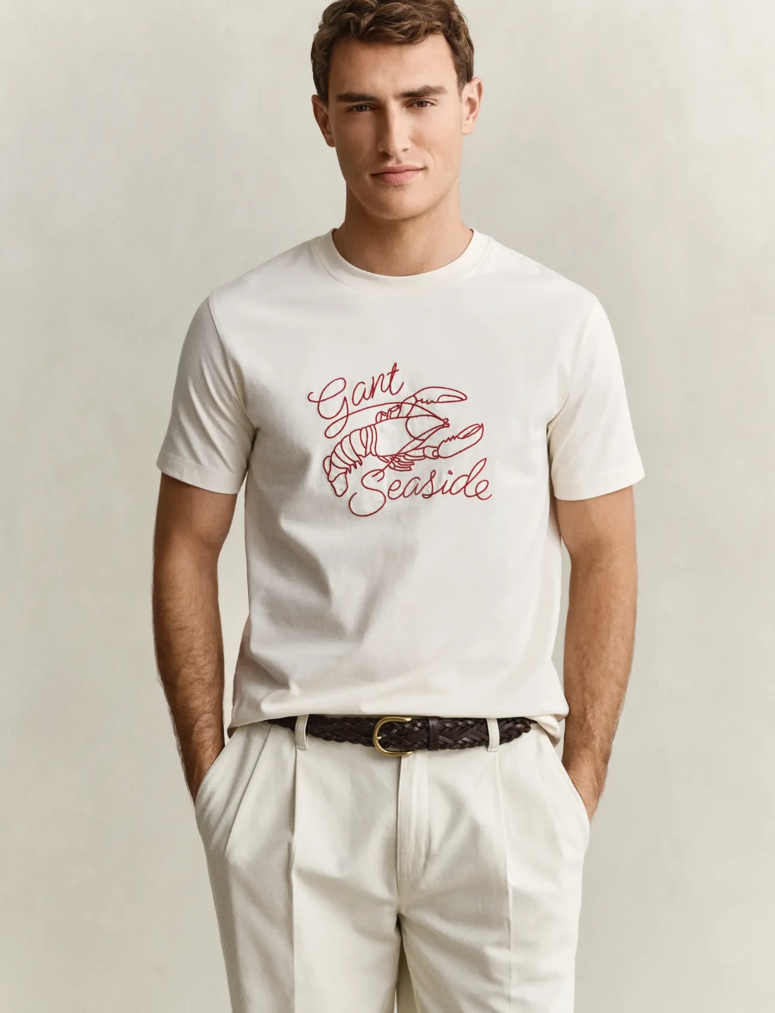 Gant EMBROIDERED SS TSHIRT - Deals - CREAM / cream