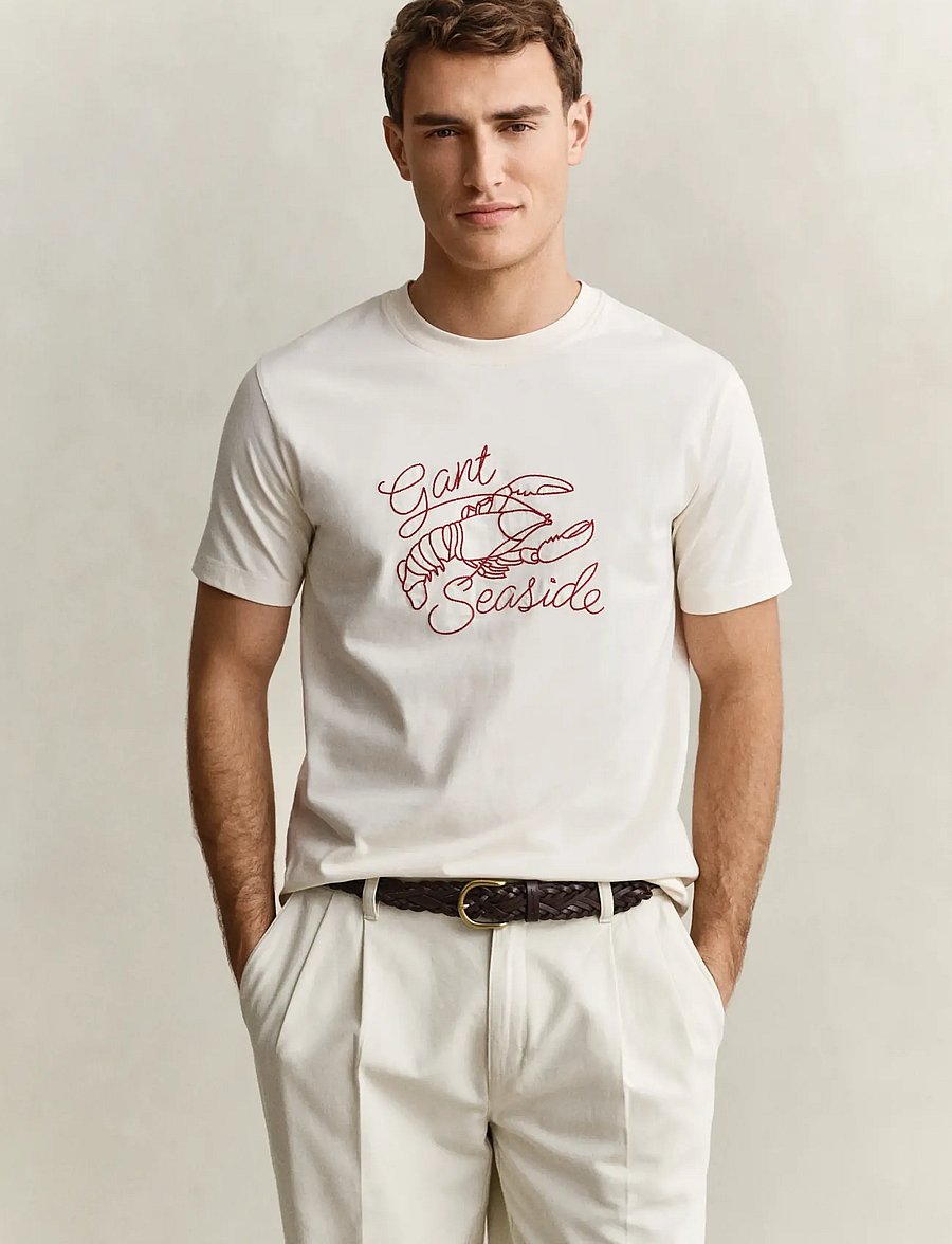 Gant - EMBROIDERED SS TSHIRT - kortærmede t-shirts - cream - 0