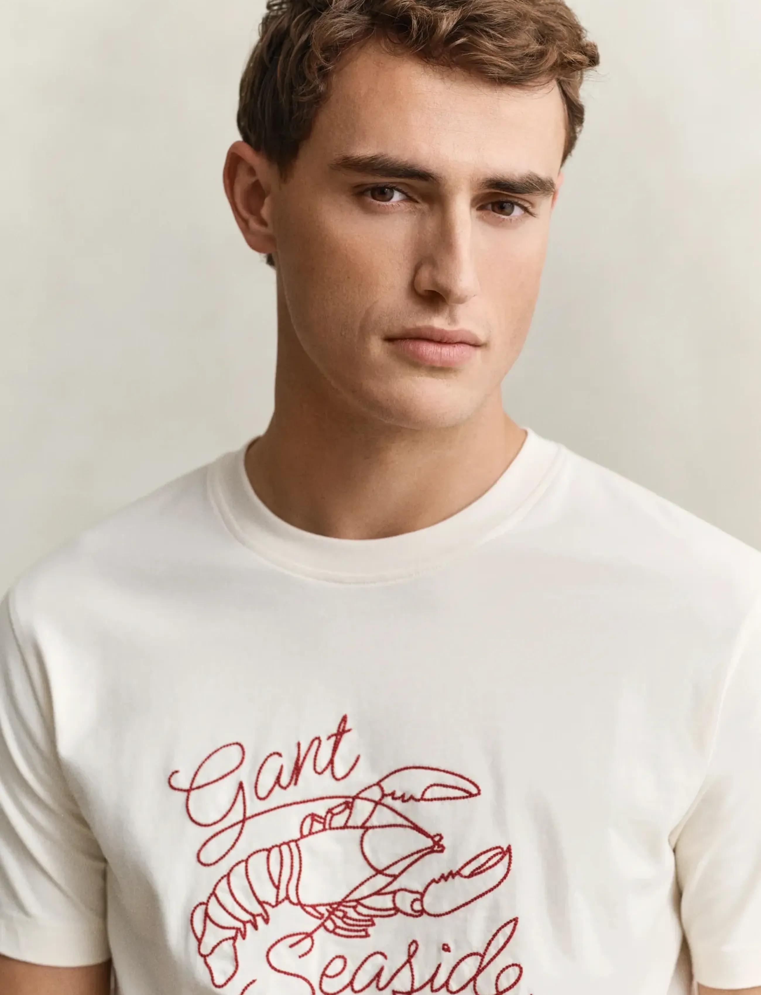 Gant - EMBROIDERED SS TSHIRT - lühikeste varrukatega t-särgid - cream - 3