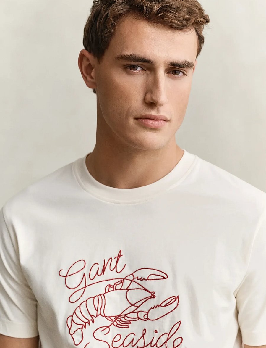 Gant - EMBROIDERED SS TSHIRT - kortærmede t-shirts - cream - 3