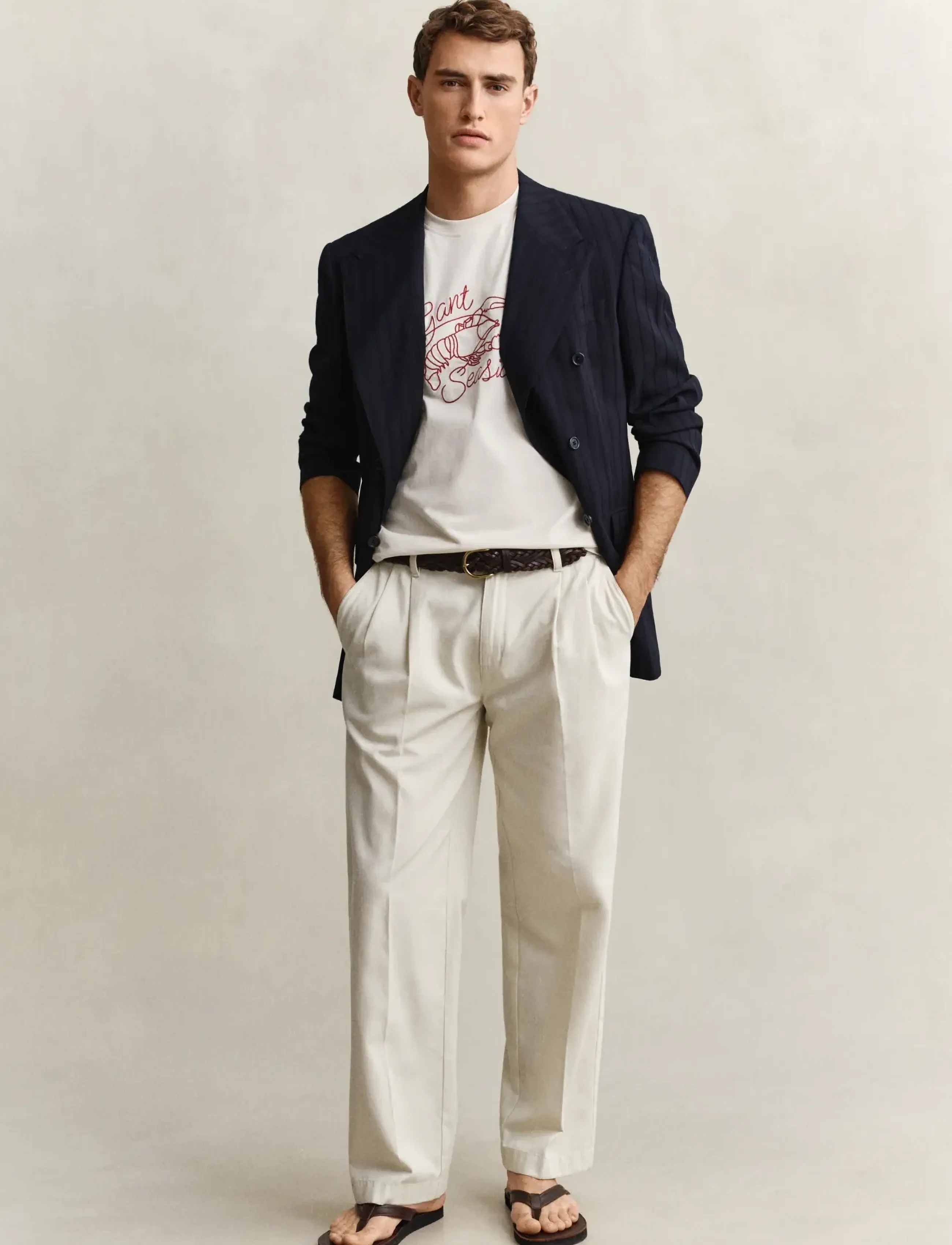 Gant - EMBROIDERED SS TSHIRT - lühikeste varrukatega t-särgid - cream - 4