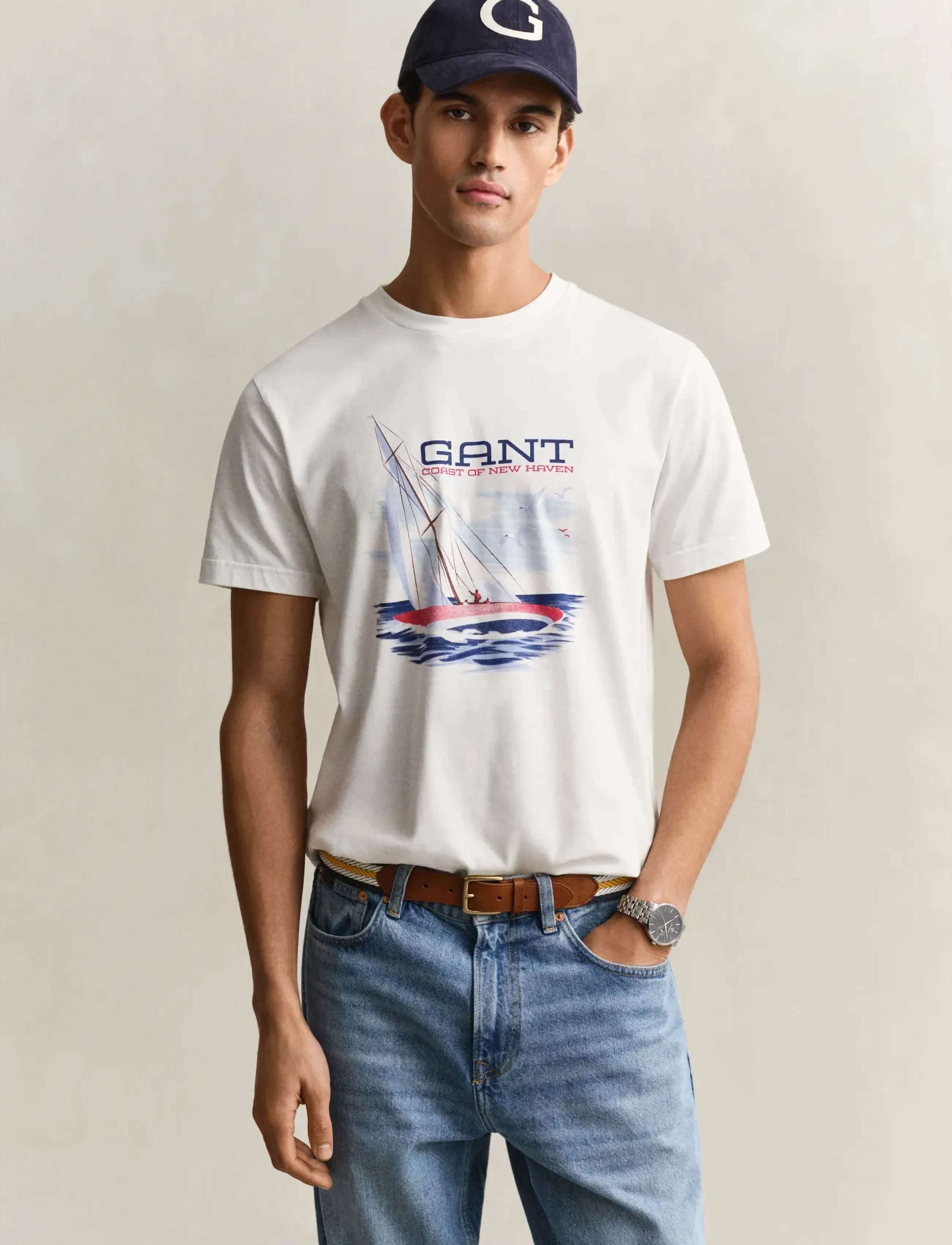 GANT GRAPHIC SS TSHIRT - T-Shirts - EGGSHELL / white
