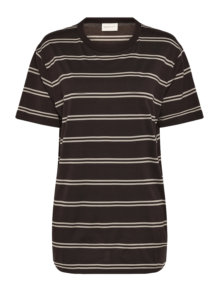Gant - PIMA STRIPED SS T-SHIRT - kurzärmelige t-shirts - charred wood brown - 0