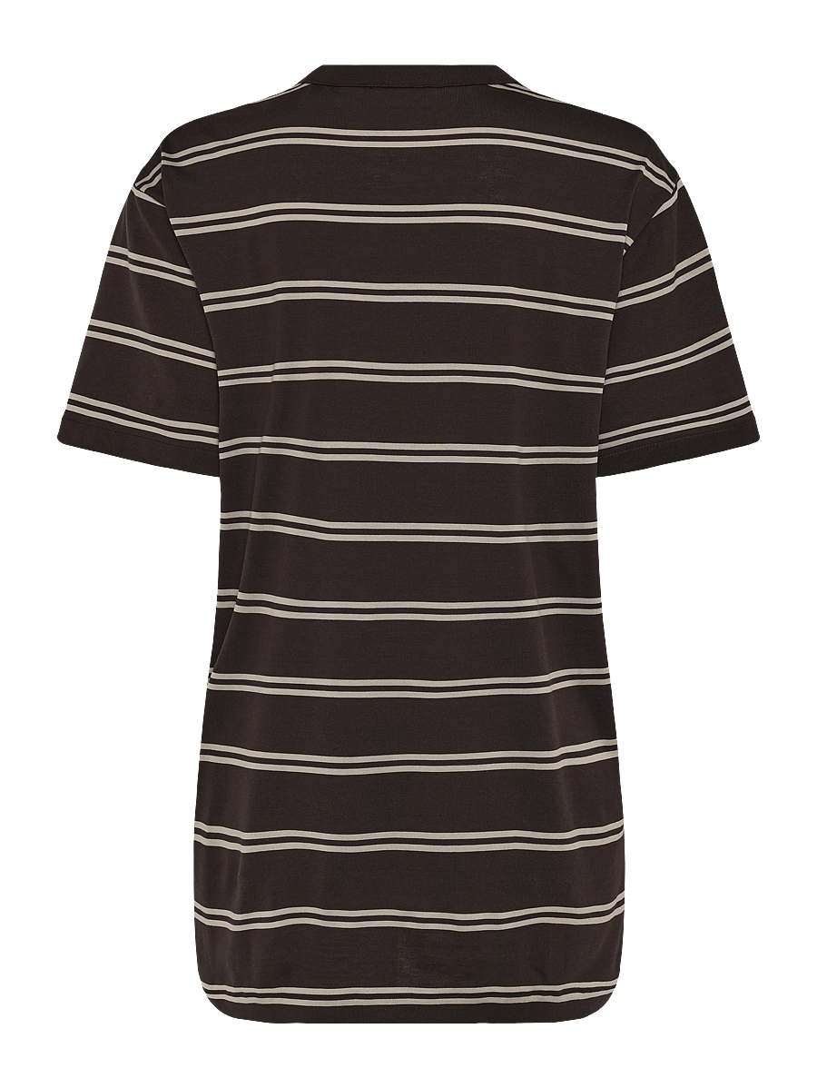 Gant - PIMA STRIPED SS T-SHIRT - kurzärmelige t-shirts - charred wood brown - 1