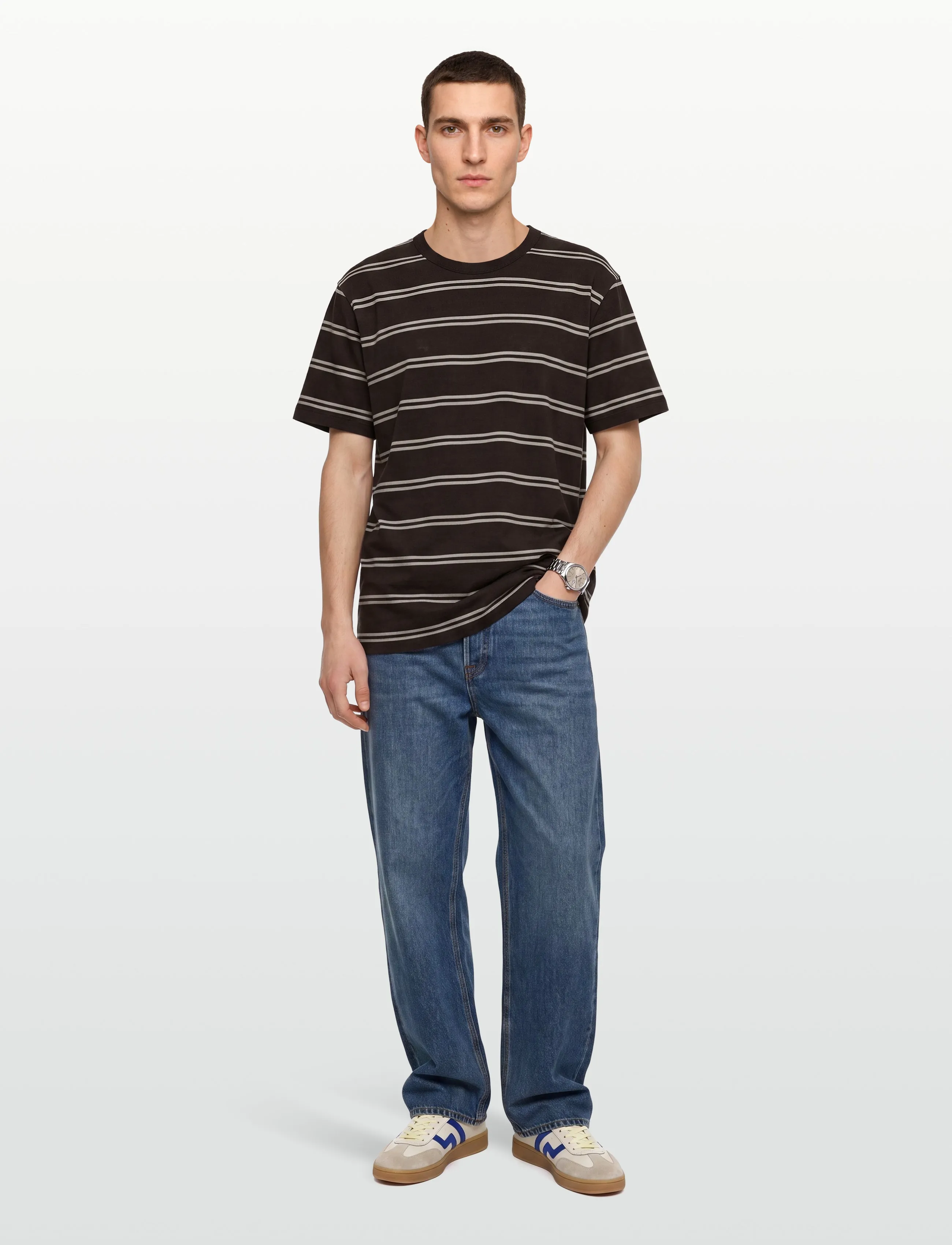 Gant Pima Striped Ss T-Shirt, M, T-shirts, Braun - Short-sleeved, Männerswear