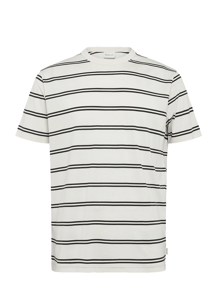 Gant - PIMA STRIPED SS T-SHIRT - kortärmade t-shirts - cream - 1
