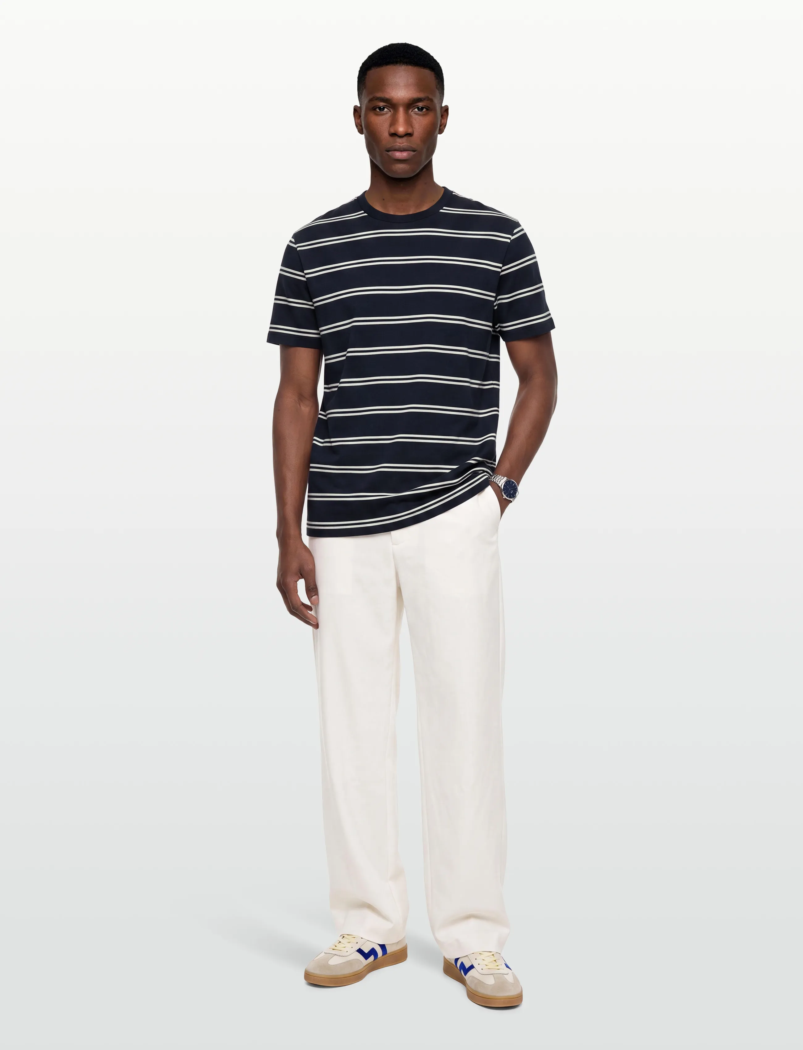 Gant Pima Striped Ss T-Shirt, M, T-shirts, Marineblau - Short-sleeved, Männerswear