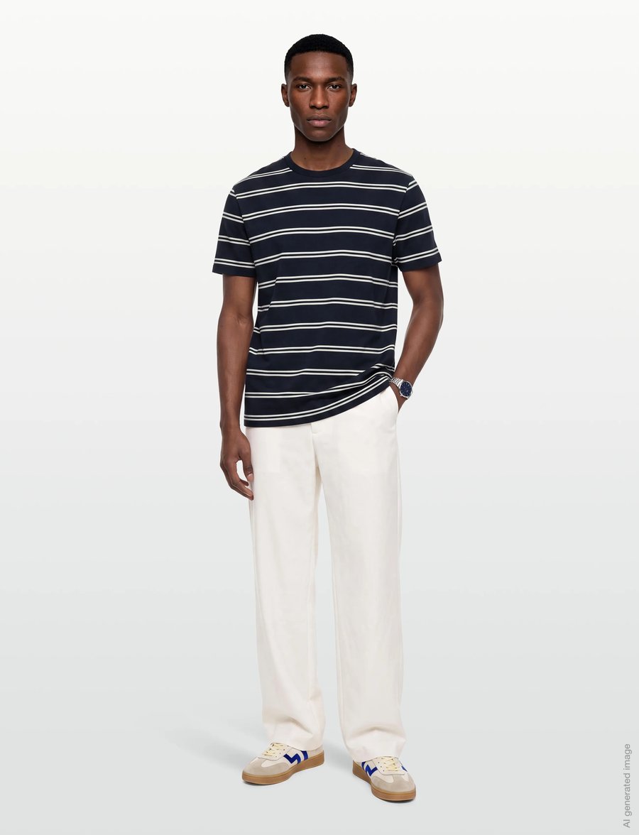 Gant - PIMA STRIPED SS T-SHIRT - kortærmede t-shirts - evening blue - 0