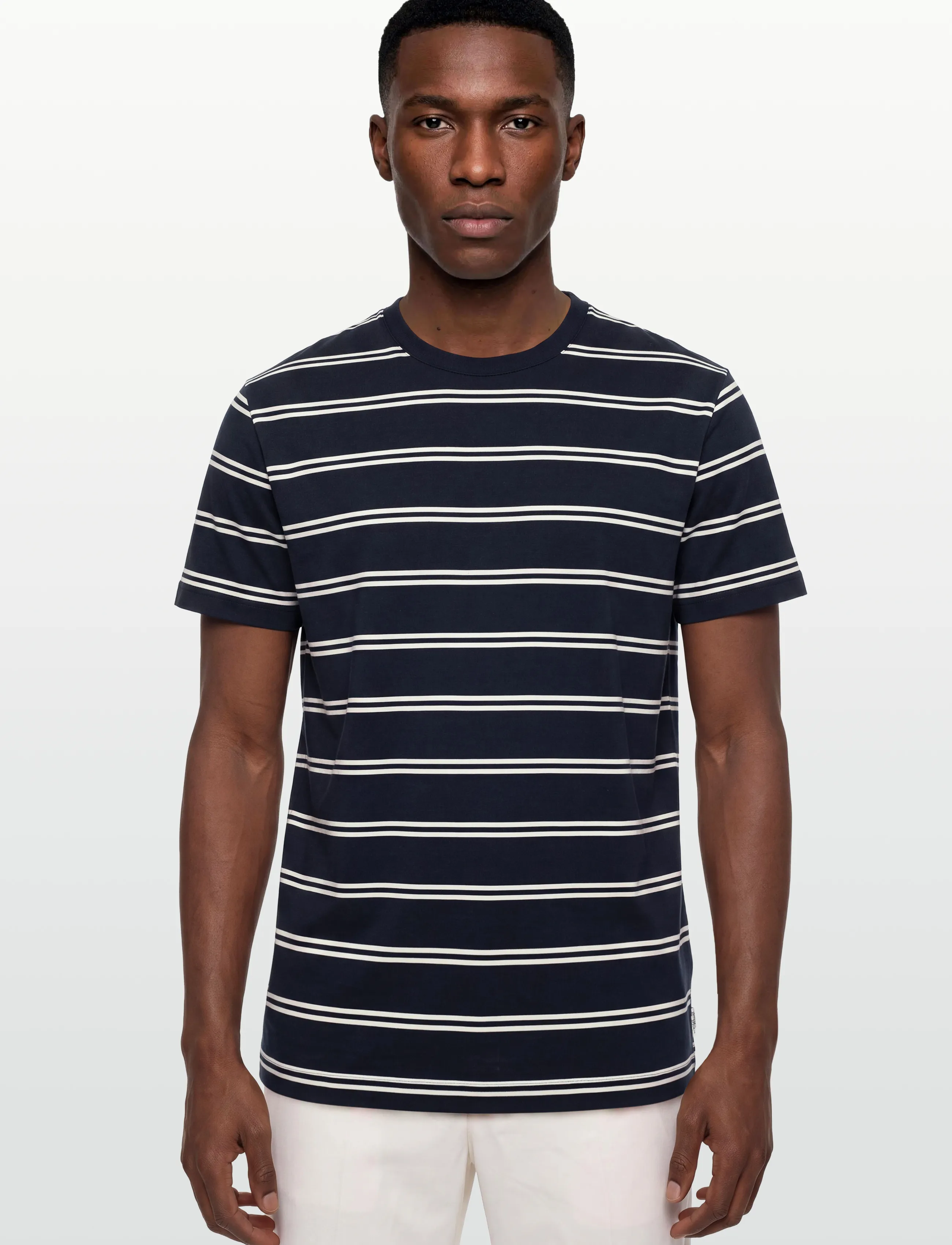 Gant - PIMA STRIPED SS T-SHIRT - kortærmede t-shirts - evening blue - 3