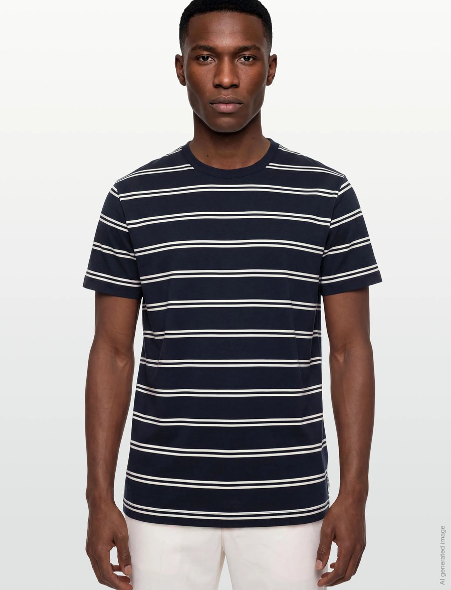 Gant - PIMA STRIPED SS T-SHIRT - kortærmede t-shirts - evening blue - 3