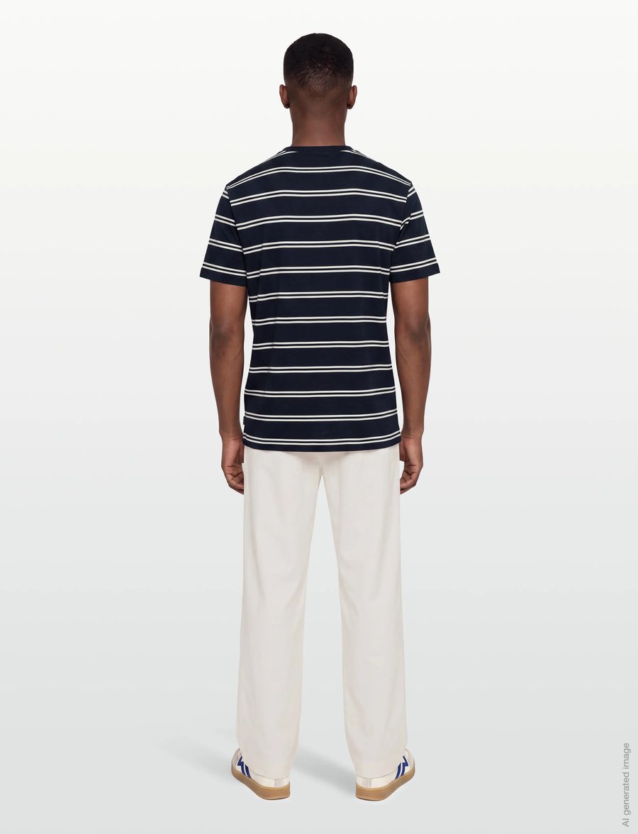 Gant - PIMA STRIPED SS T-SHIRT - kortærmede t-shirts - evening blue - 4