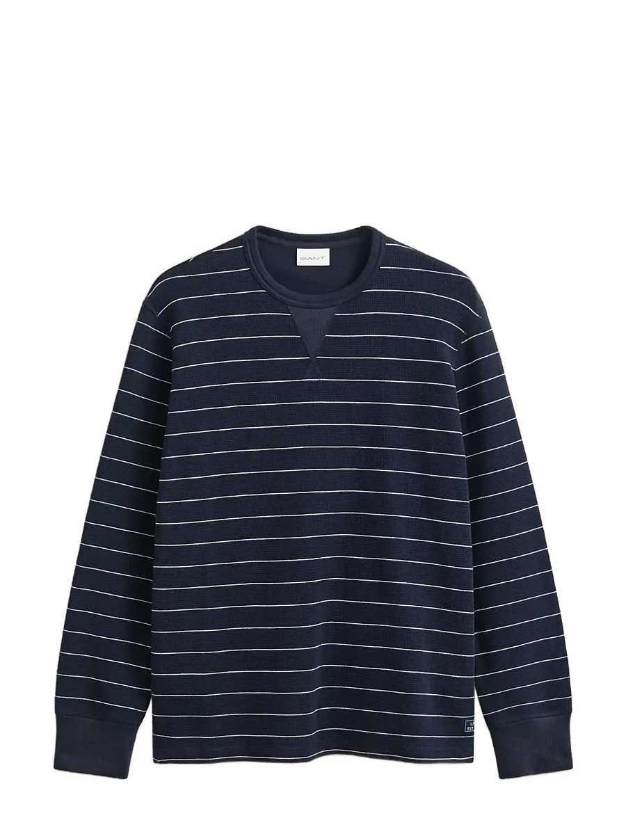 Gant - MICRO TEXTURE STRIPED C-NECK - langärmelige t-shirts - evening blue - 0