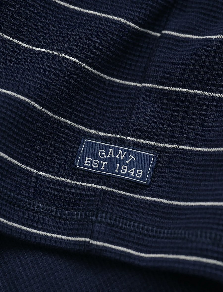 Gant - MICRO TEXTURE STRIPED C-NECK - langärmelige t-shirts - evening blue - 1