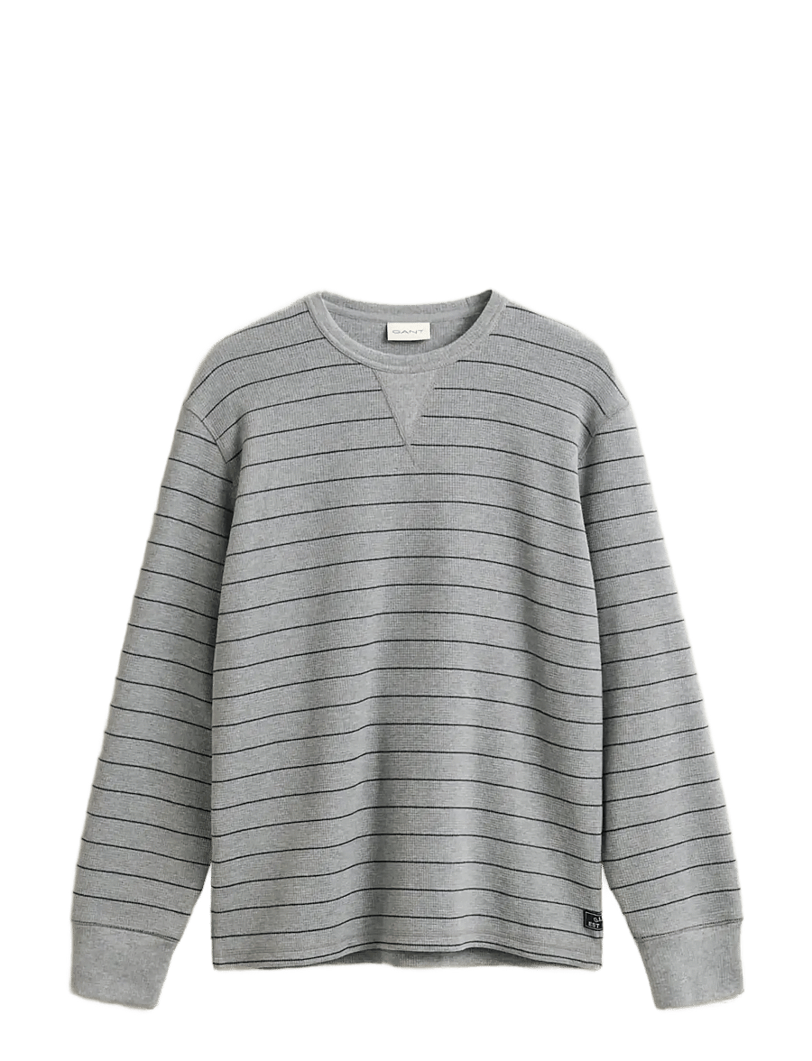 Gant - MICRO TEXTURE STRIPED C-NECK - langärmelige t-shirts - grey melange - 0