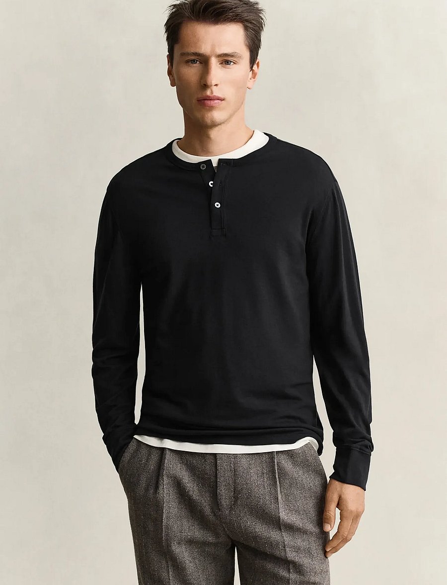 Gant - TENCEL WOOL HENLEY - black - 0