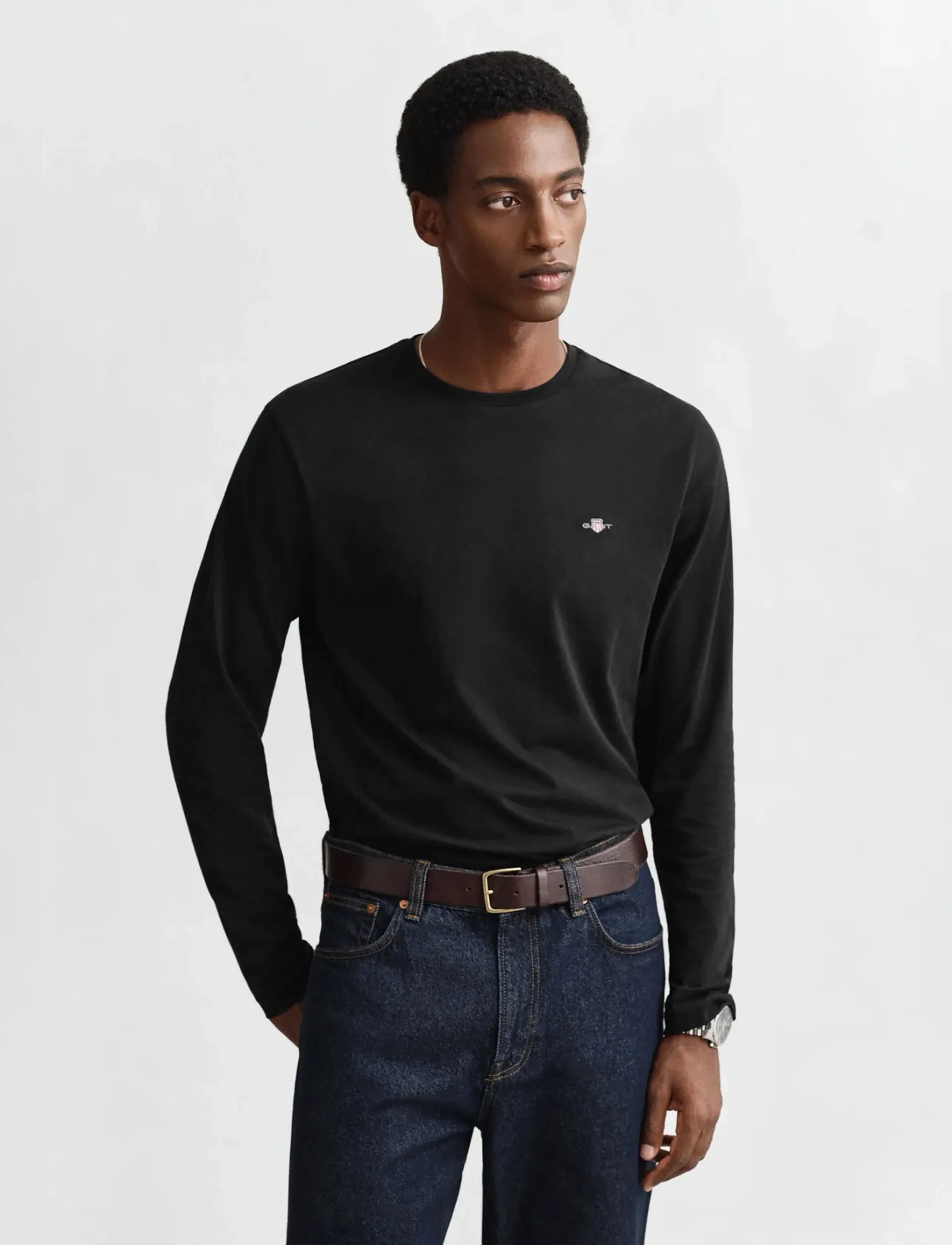 Gant Shield Long Sleeve T-Shirt, XXL, T-shirts, Schwarz - Long-sleeved, Männerswear