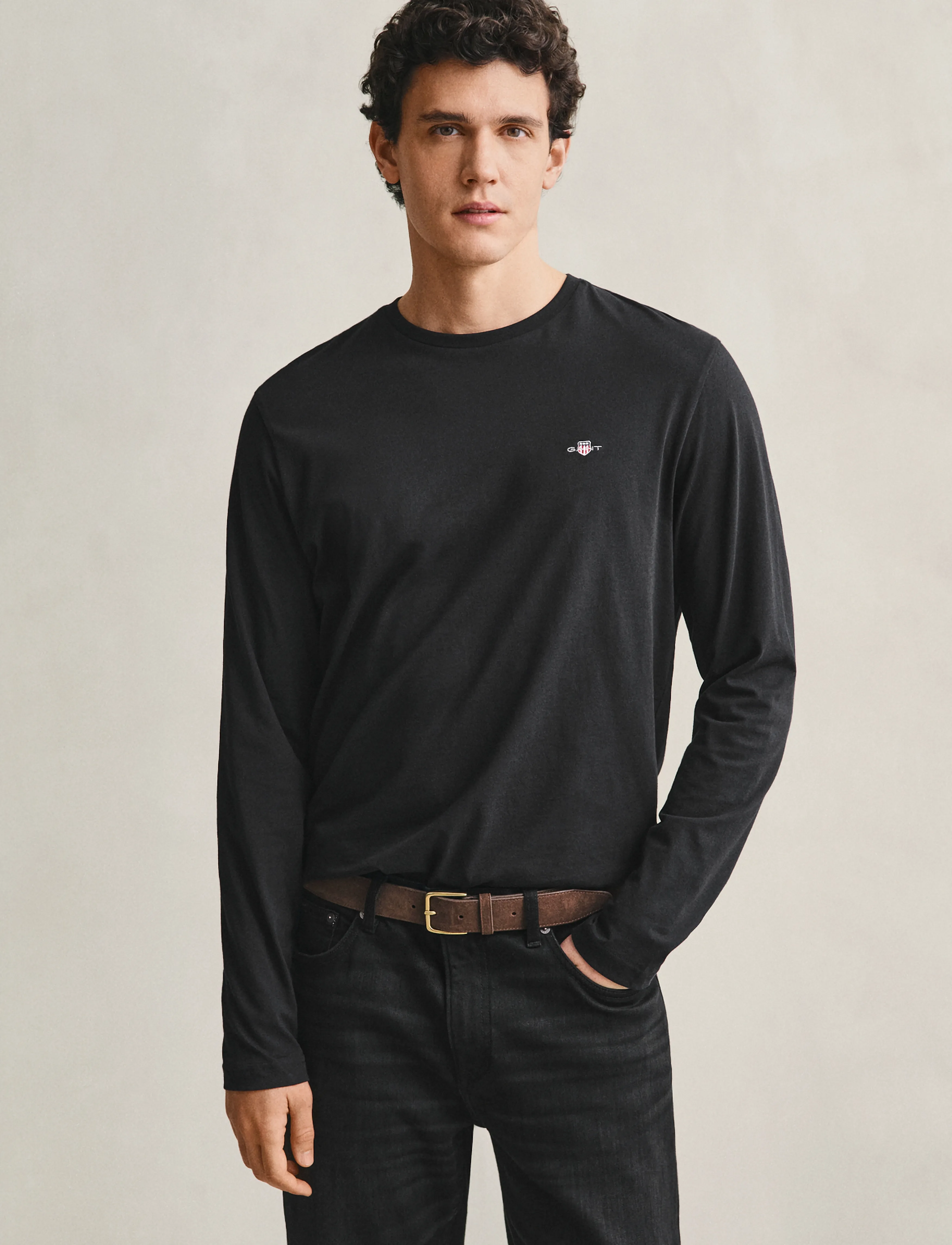 Gant REG SHIELD LS T-SHIRT - T-Shirts - BLACK / black