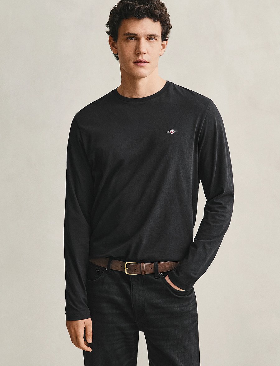 Gant - Shield Long Sleeve T-Shirt - langærmede t-shirts - black - 0