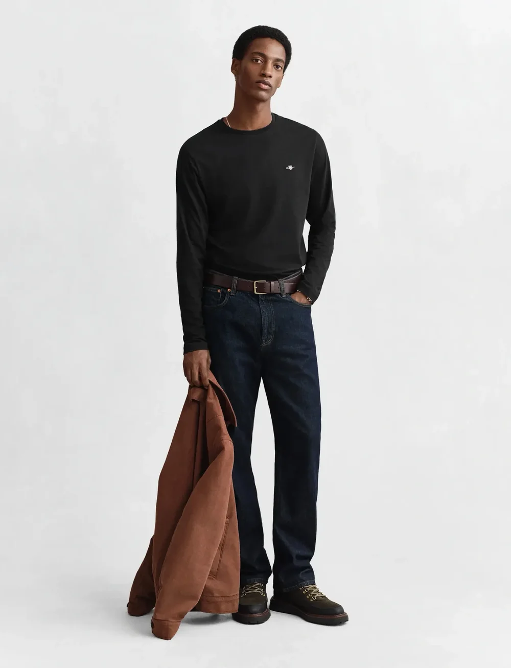 GANT - REG SHIELD LS T-SHIRT - långärmade t-shirts - black - 5