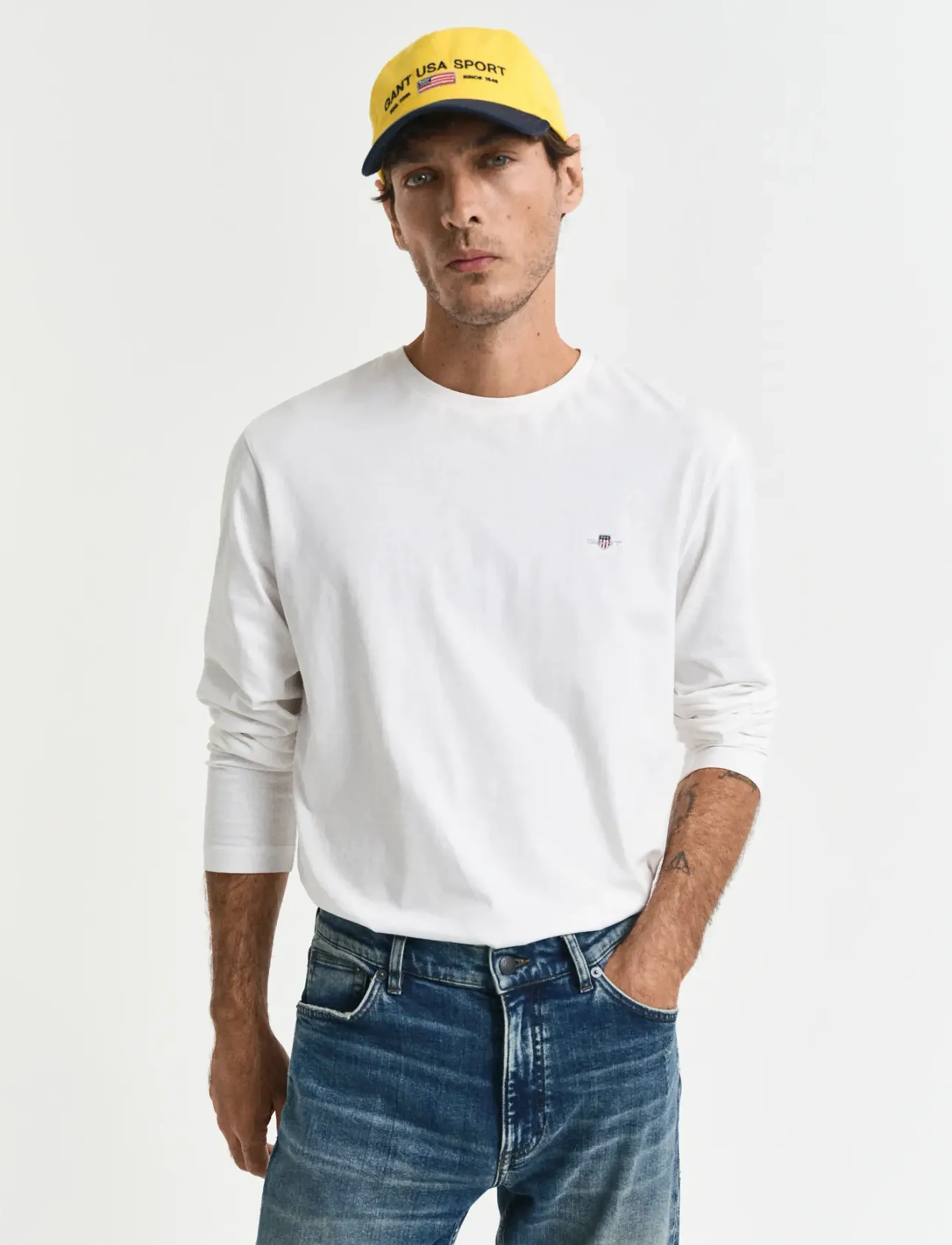 Gant - REG SHIELD LS T-SHIRT - długi rękaw - eggshell - 4