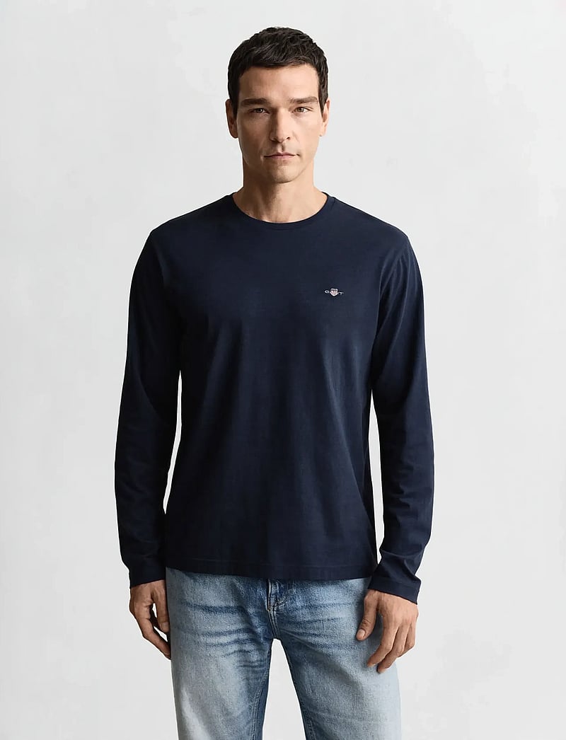 GANT - REG SHIELD LS T-SHIRT - t-krekli ar garām piedurknēm - evening blue - 1