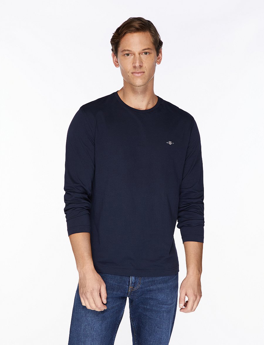 Gant - Shield Long Sleeve T-Shirt - långärmade t-shirts - evening blue - 0