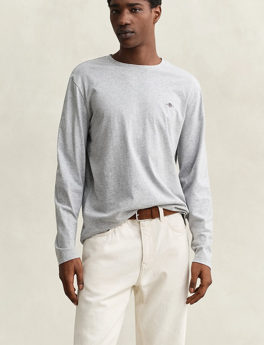 Gant - Shield Long Sleeve T-Shirt - langärmelige t-shirts - grey melange - 0