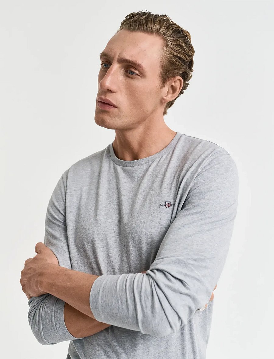 Gant - Shield Long Sleeve T-Shirt - långärmade t-shirts - grey melange - 4