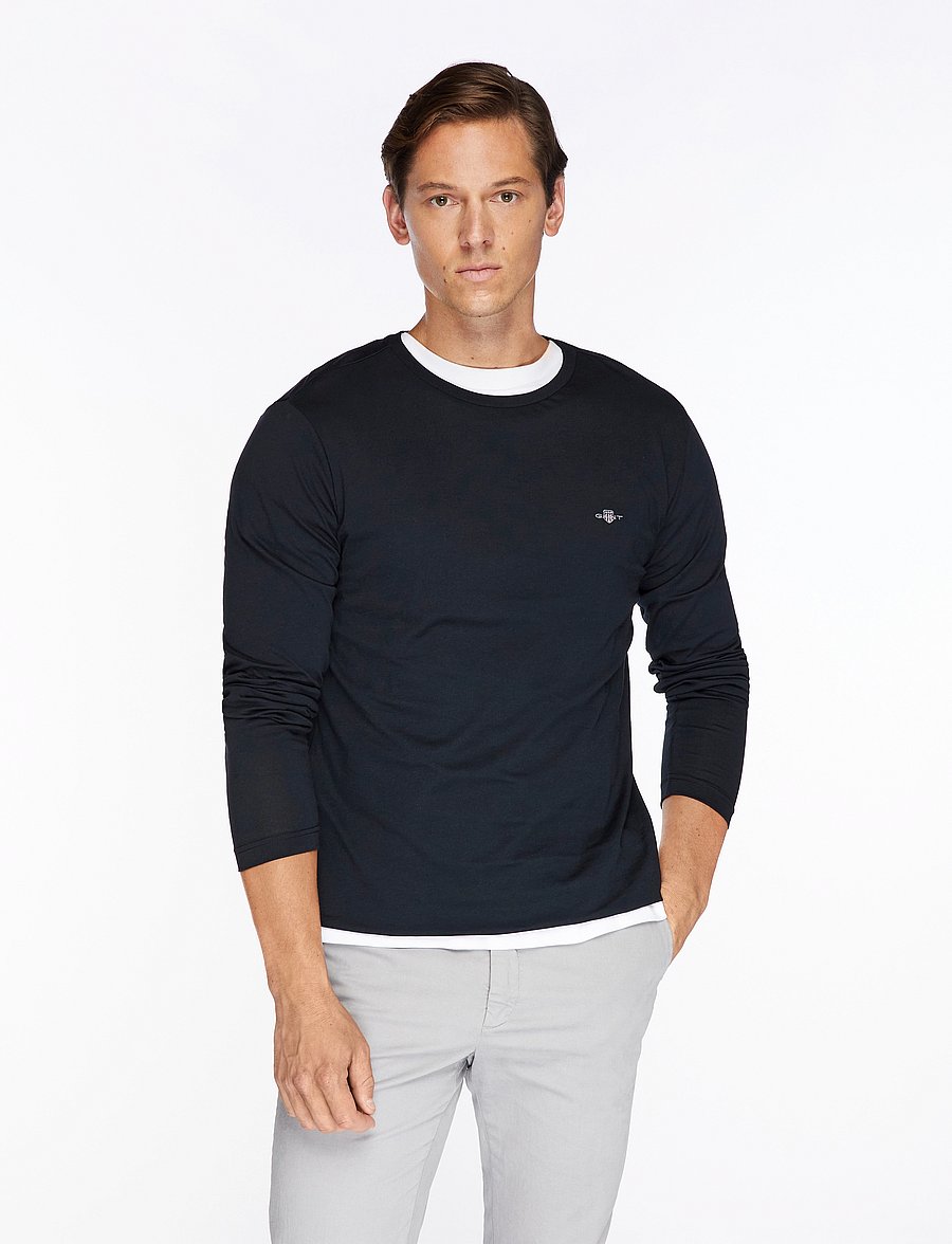 Gant - SLIM SHIELD LS T-SHIRT - langærmede t-shirts - black - 0