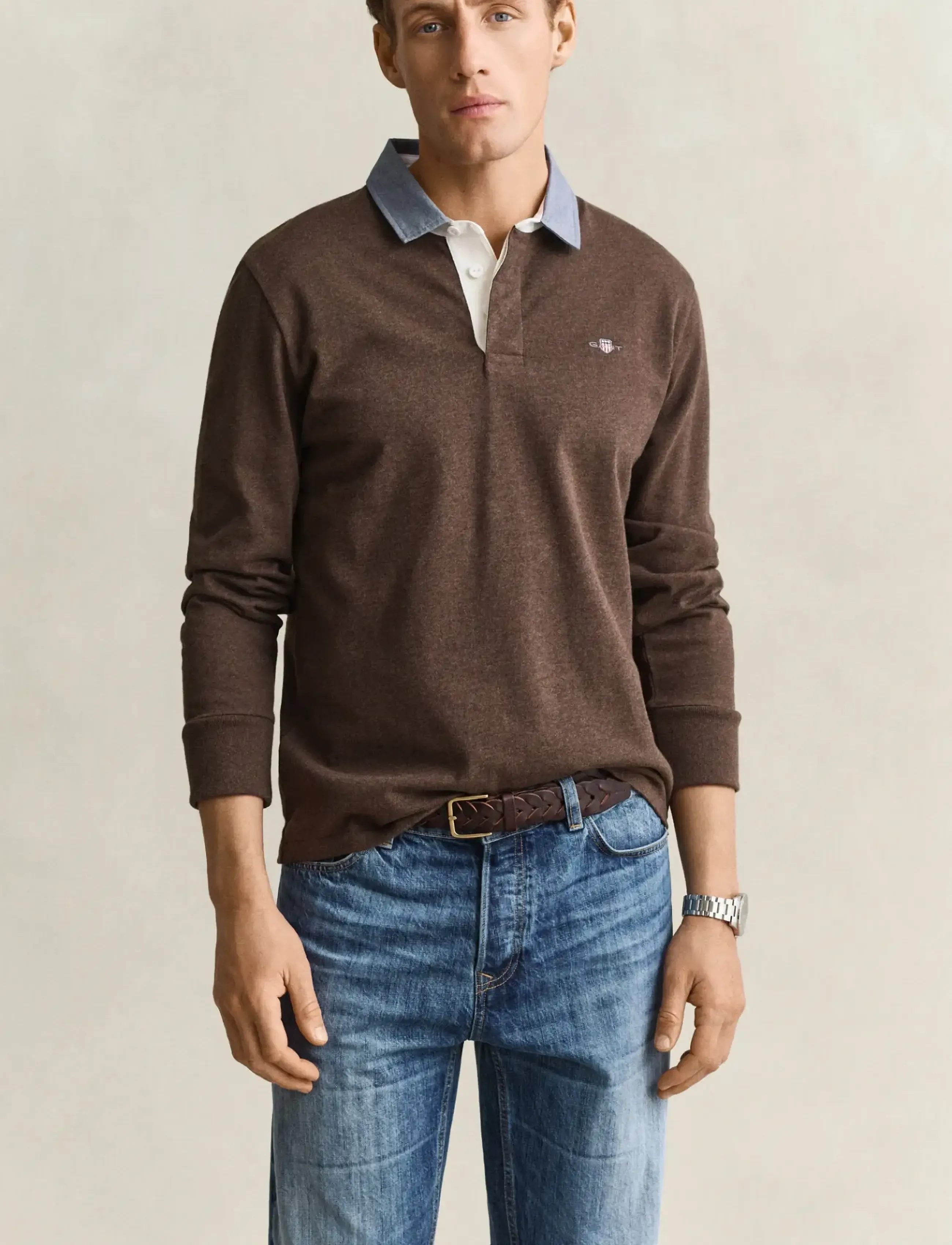 Gant Classic Heavy Rugger - Polo marškinėliai ilgomis rankovėmis - BLACK BROWN MELANGE / brown