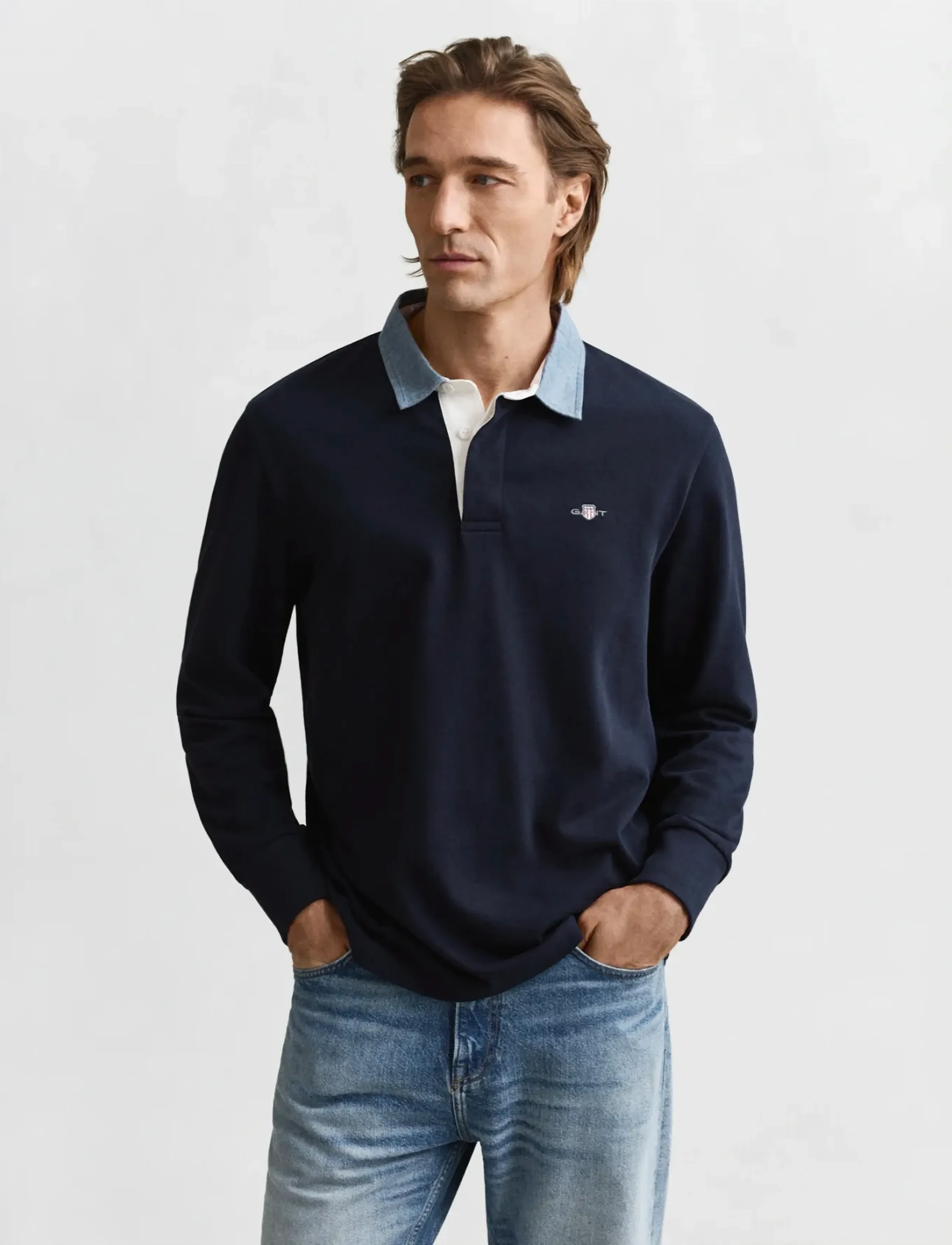 Gant Classic Heavy Rugger, S, Polos, Marineblau - Long-sleeved, Männerswear