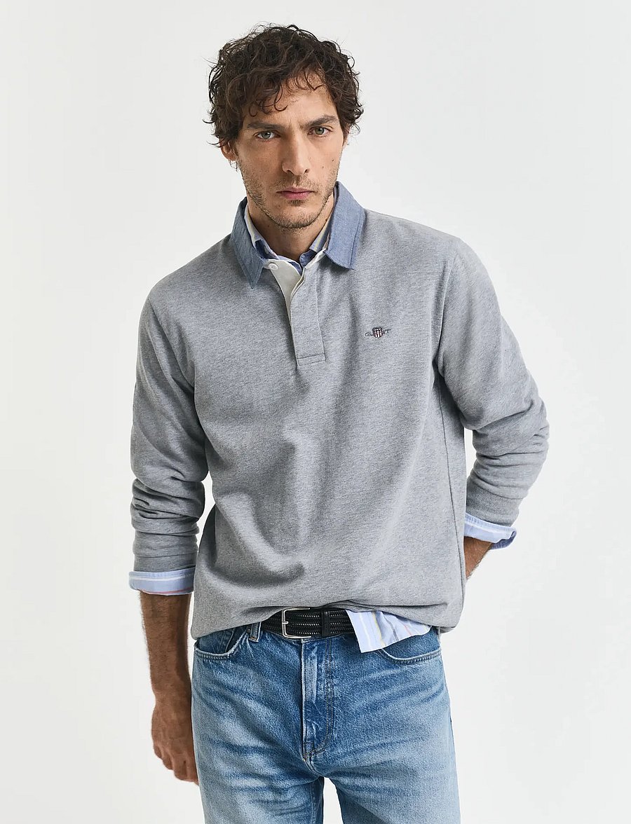 Gant - Classic Heavy Rugger - long-sleeved polos - grey melange - 0