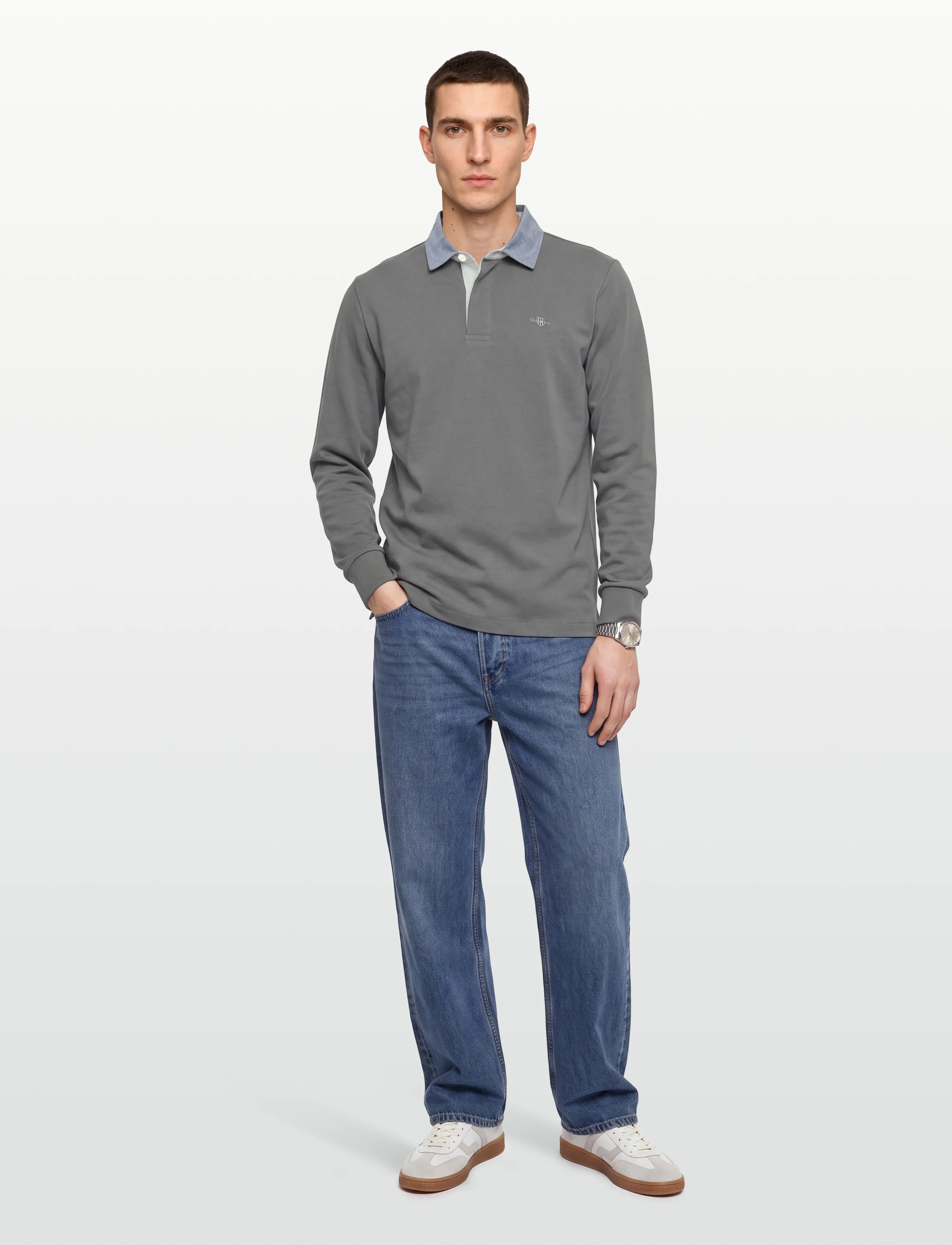 Gant Classic Heavy Rugger, S, Polos, Grau - Long-sleeved, Männerswear