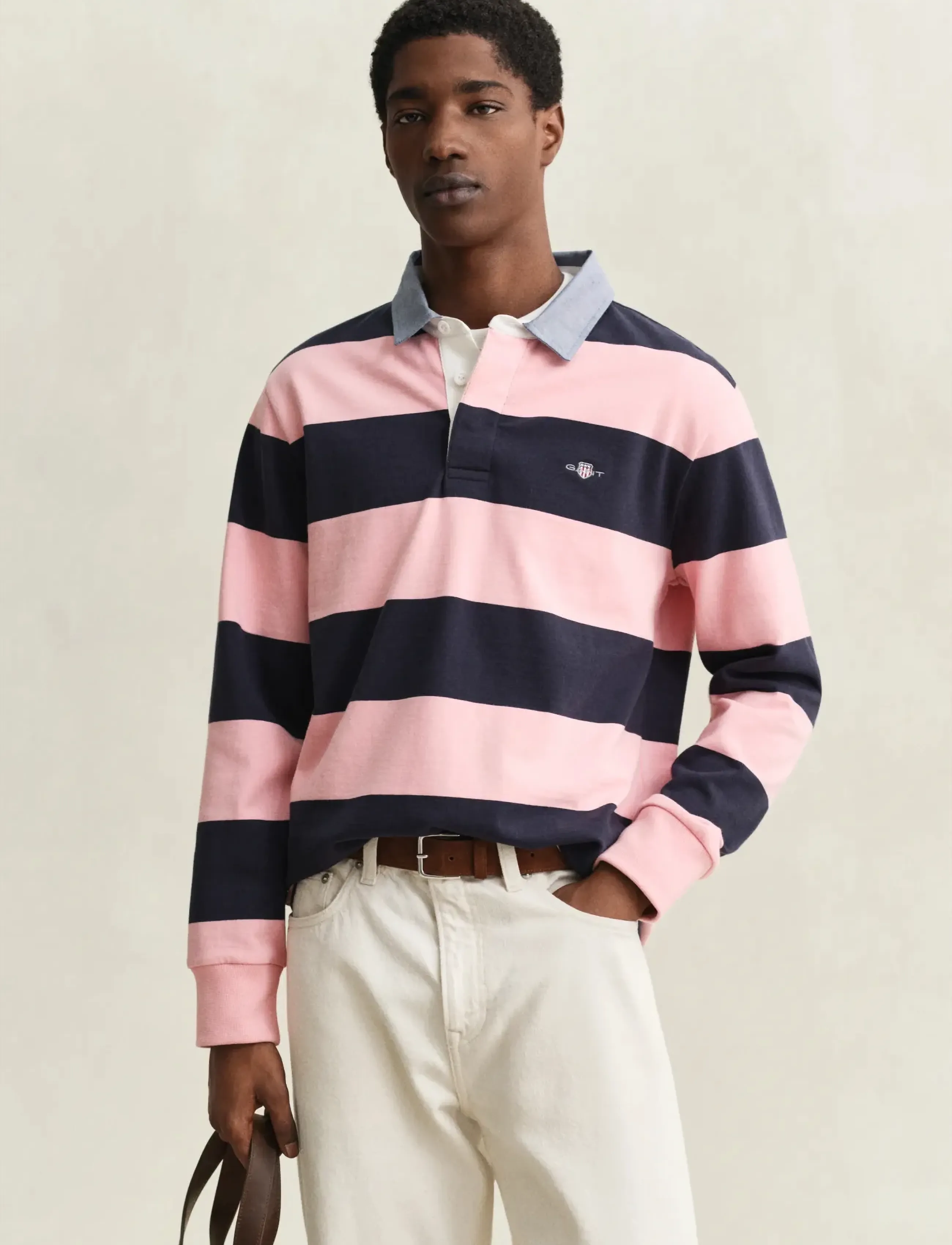 GANT REG CHAMBRAY STRIPE HEAVY RUGGER - Riided - BUBBELGUM PINK / pink/rose