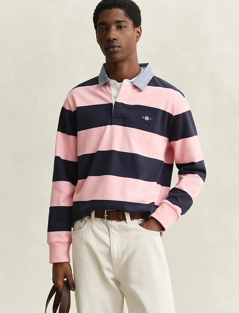 GANT - REG CHAMBRAY STRIPE HEAVY RUGGER - pikkade varrukatega polod - bubbelgum pink - 0