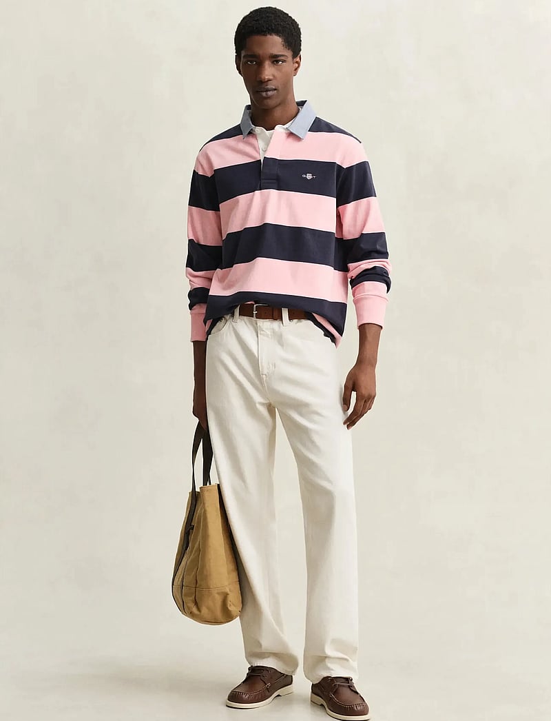 GANT - REG CHAMBRAY STRIPE HEAVY RUGGER - pikkade varrukatega polod - bubbelgum pink - 4