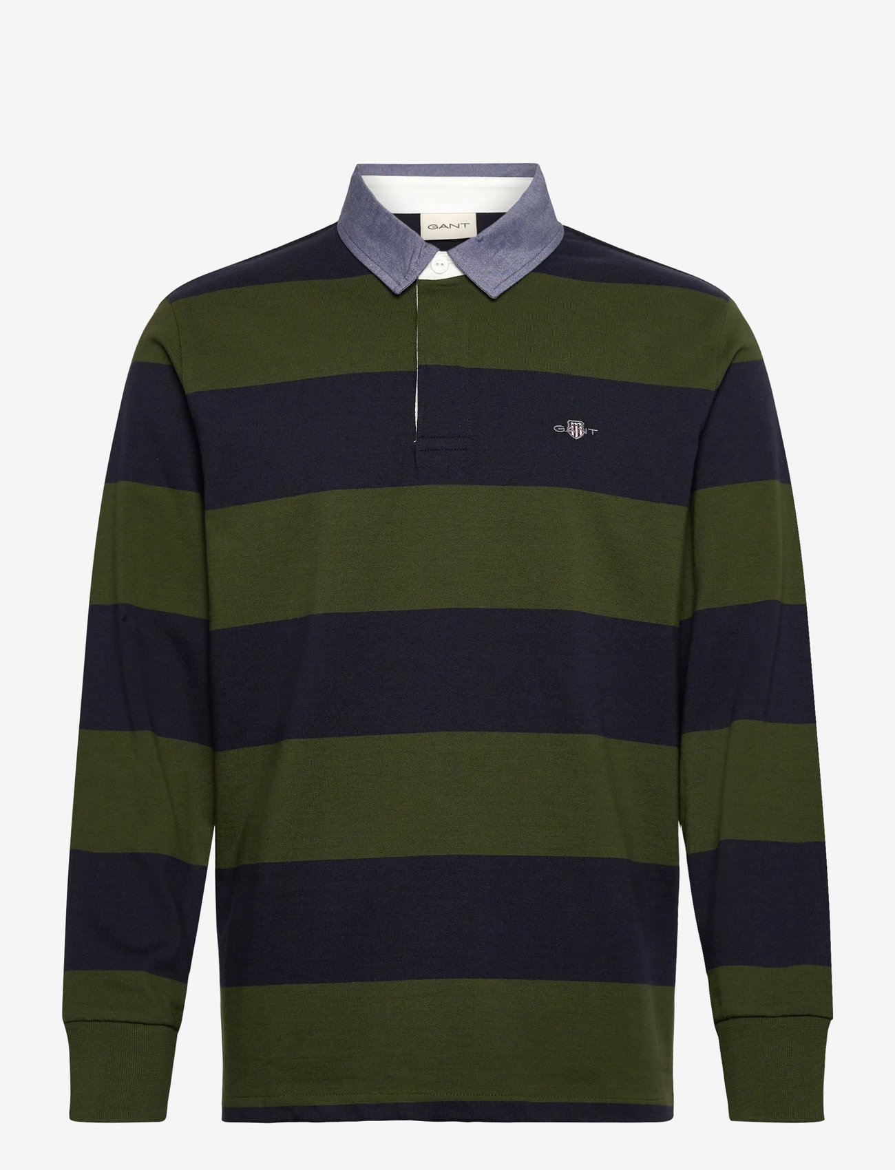 GANT - REG CHAMBRAY STRIPE HEAVY RUGGER - pikkade varrukatega polod - country green - 0