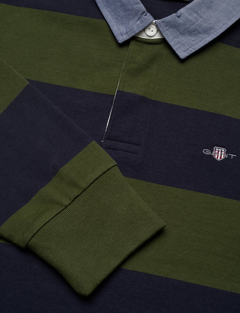 GANT - REG CHAMBRAY STRIPE HEAVY RUGGER - pikkade varrukatega polod - country green - 2